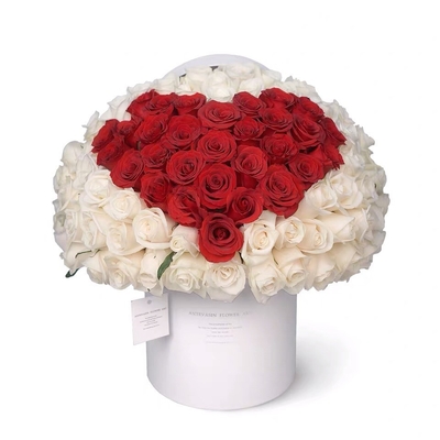 comprar Caja de ramo de rosas de lujo con 99 flores, logotipo estampado en oro con cajas de cartón redondas Fabricación en línea