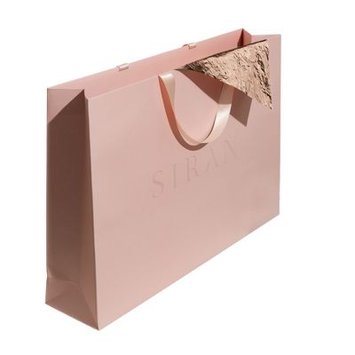 購入 Custom Luxury Pink Coated Paper Gift Bag 12x8x4 Inches with Handles オンライン製造